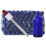 100 ml medicijnflesjes blauw met rood/wit pipetten (70x)
